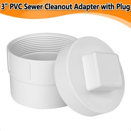 3" PVC Sewer Cleanout Adapter with Plug Pipe Fitting, PVC DWV Flush Sewer Cleanout Cap for Drainage Piping System