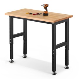 Work Bench 41 Inch Workbench for Garage Adjustable Height Heavy Duty Work Table Rubberwood Tabletop for Cutting Wood Shop Home Office Electronic Woodworking
