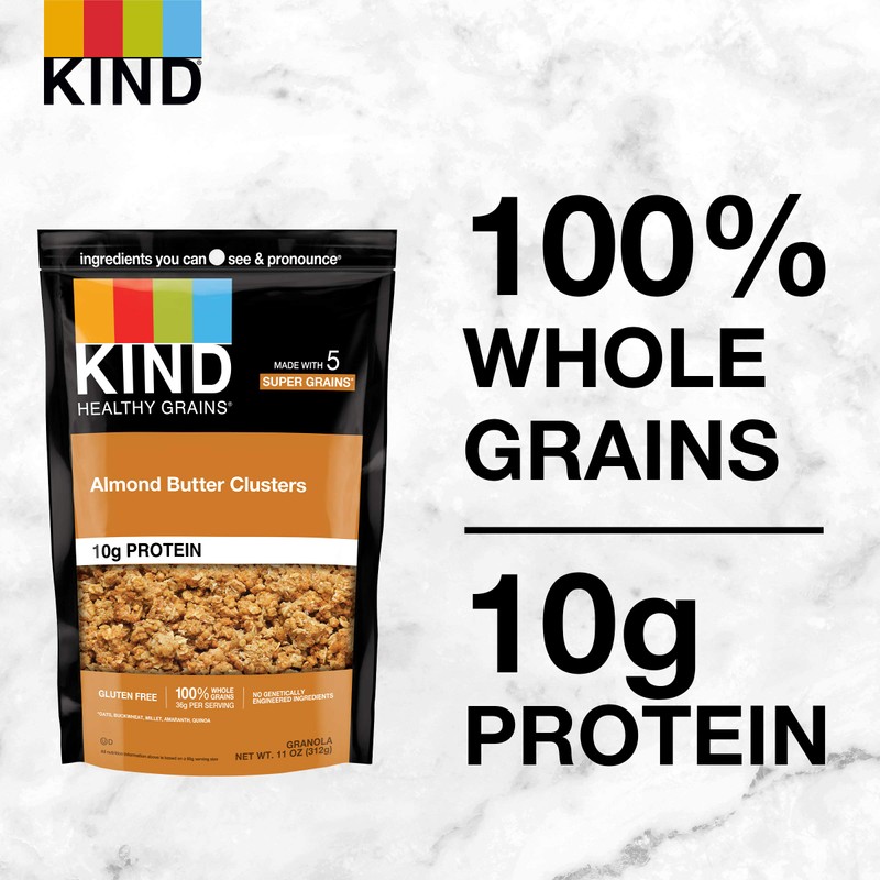 KIND Healthy Grains Clusters, Almond Butter Granola, 10g Protein, Gluten