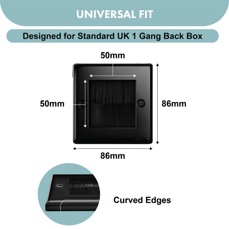 Evoges Black Brush 1 Gang Wall Outlet Entry Plate (1)