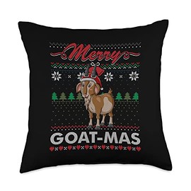 Merry Goatmas Goat Santa Claus Ugly Christmas Sweater Throw Pillow
