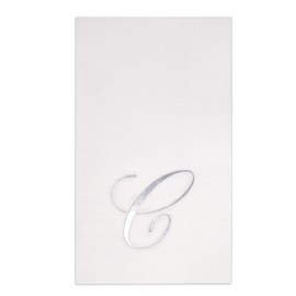 Gift Boutique 100 Silver Monogram on White Guest Napkins Letter C Disposable Paper Pack Elegant Metallic Silver Foil Dinner Hand Napkin for Bathroom Powder Room Wedding Holiday Decorative Towels