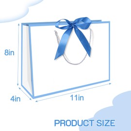 5 | 12 | 25 | 50 Pack Gift Bag with Bow Ribbon Horizontal Paper Gift Bags Bulk for Women Men,with Handles for Birthday Wedding Bridesmaid Party Favor Shopping Retail Gift Sacks (Sky blue, 11x4x8 Inch (Pack of 5))