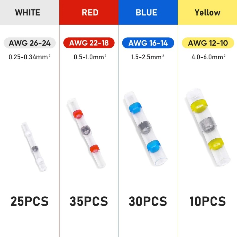 TICONN 100 Pcs Solder Seal Wire Connectors, 100PCS, White, Red,