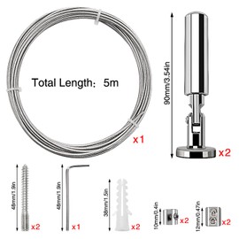 YIXISI 5 m Wall Mount Set, Metal Curtain Wire, Curtain Steel Rope, for Photo Wire, Clothesline, Wire, Window, Curtain, Tension Wire (Silver)