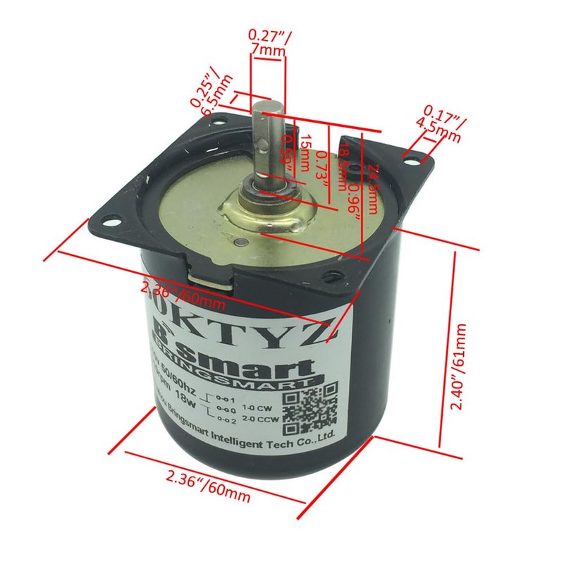 Bringsmart 60ktyz 110V 110rpm Ac Motor Low Noise Gearbox Electric