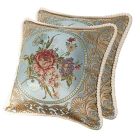 SZHELEJIAM Pillow Cases Set of 2, Jacquard Retro Embroidery Pillowcove, Sofa Decorative Cushion Cover,Size: 18.8x18.8inches(Blue)