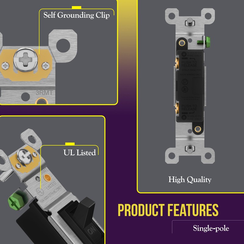 ENERLITES Toggle Light Wall Plate Bundle, Single Pole Electrical Switch,