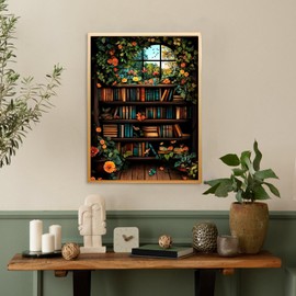 KEYIFA Bookcase Painting by Numbers Adults, Painting by Numbers Kits with Brushes and Acrylic Paints, DIY Oil Painting Set, Painting, Crafts, Canvas Picture, Adults, Home Decoration, 30 x 40 cm