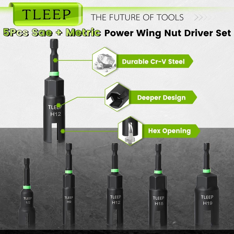 TLEEP Wing Nut Driver 1/2" 9mm 12mm 15mm 19mm and