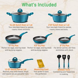 12-Piece Nonstick Kitchen Cookware Set - PTFE/PFOA/PFOS-Free Heat Resistant Lacquer Kitchen Ware Pots Pan Set Light Gray/Green - Saucepot, Pans, Cooking Pot Oven Pot, Lid, Utensil - NutriChef NCCW12GR