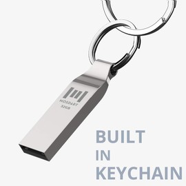 MOSDART Waterproof 32GB USB2.0 Flash Drive, FAT32 Metal Memory Stick with Keychain, for System Back, Data Storage, Silver