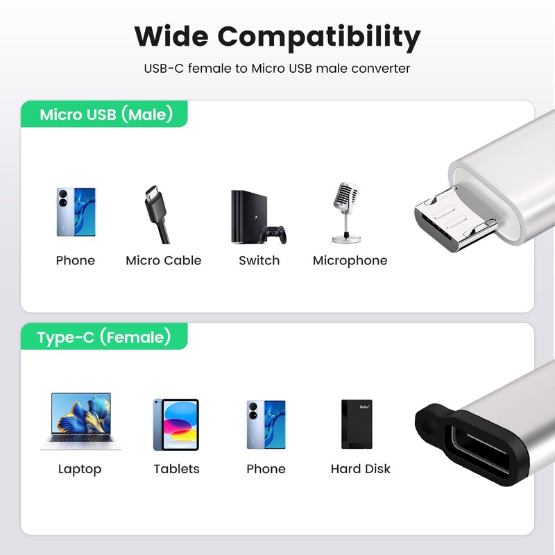 leizhan USB C Adapter (2 Pack, Silver) Type C Male