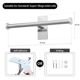 Double Roll Toilet Paper Holder, OBODING, Stainless Steel Toilet Paper Holder, Adhesive or Drilling Toilet Paper Holder Wall Mount for Bathroom (Silver)