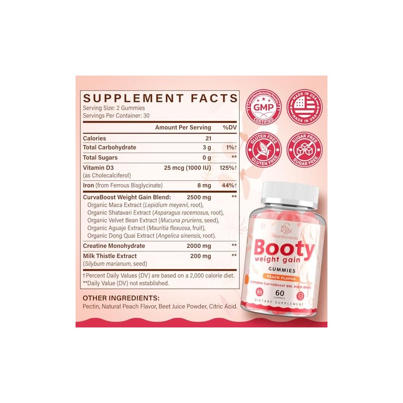 Booty Gummies for Women, BBL Gummies Contains CurvaBoost BBL Herb