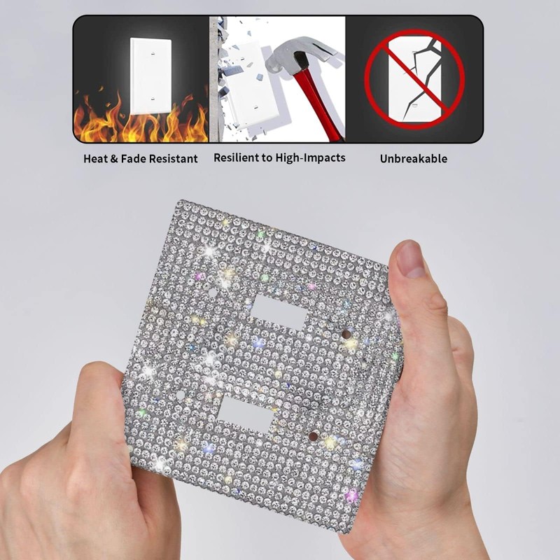 Silver Bling Rhinestones Double Toggle Switch Light Switch Cover Plates