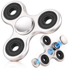 SCIONE Fidget Spinner Metal Sensory Fidget Toy, Cool Metal Stainless Hand Spinner Anxiety Stress Relief Party Bag Fillers for Kids Adults Silvery(Bearing Caps can be Disassembled Assembled)
