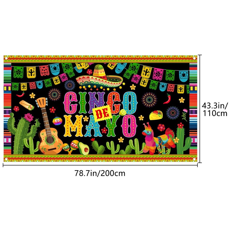 Cinco de Mayo Banner, Large Fabric Mexican Backdrop Decorations, Sign