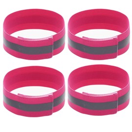 Boxonly 4 PCS Reflective Wrist Strap 4x1.5cm Running Safety Gear Reflective Wristbands High Visibility Bike Ankle Bands Reflector Armband Self-Adhesive Reflective Bands for Walking,Night Sports Pink