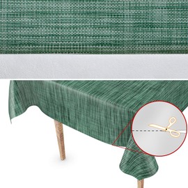 Washable Garden Tablecloth, Oilcloth, 160 x 140 cm, Cut Edge, Linen Textile Look, Dark Green