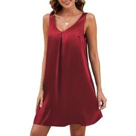 Mawor Sleep Dress for Women Silk Off Shoulder Racer Back Night Gown V Neck Slip Dresses Wine Red M