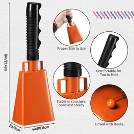 6 Pcs 10 Inch Cowbell with Handle Cheering Bell for Sports Events Large Noise Makers Cowbells Loud Cowbell Bulk for Football Games Party Chimes Percussion Musical Instruments (Black, Red)
