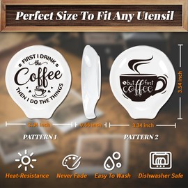 ANATTASOUL 2Pcs Spoon Rest Coffee Pattern 3.34"x3.54" Cute Spoon Holder, Heat Resistant Utensil Holder for Coffee Bar Decor Women Men