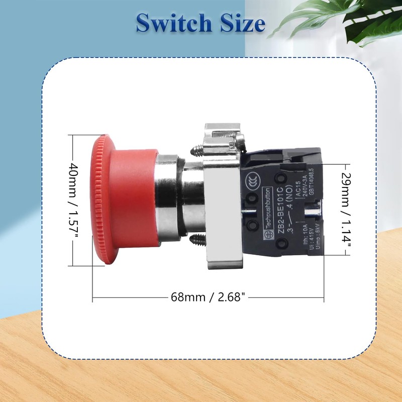 Heyiarbeit 600V 10A Emergency Stop Push Button Switch ZB2-BE101C Self-Locking