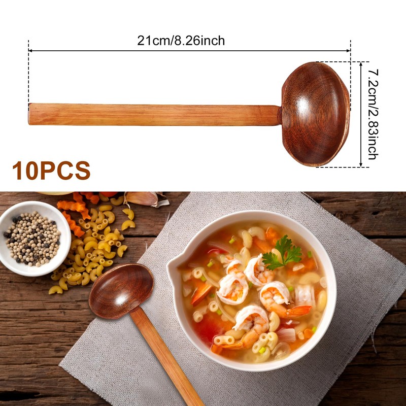 10 Pcs Wood Soup Spoon with Long Handle Japanese Style