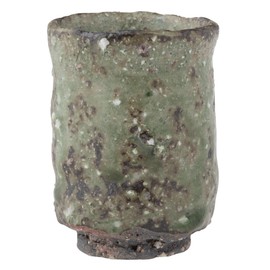 Marui Seikyo MR-3-4002 Shigaraki Ware Hechamon Tea Cup, Capacity Approx. 3.4 fl oz (100 ml), Ash Glaze, Green