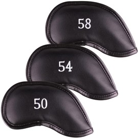 All Teed Up Premium Magnetic Leather Wedge Club Head Covers Set of 3 Fits Most Clubs Embroidered Club Label on Both Sides of Club Head Cover (50,54,58)
