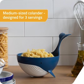 Peleg Design Pastail Medium Pasta Colander – Fun Whale-Shaped Plastic Colander for Draining Pasta, Vegetables, and Fruit. Fun kitchen gadgets. Cute kitchen gift.