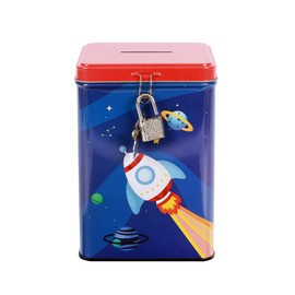 I-TOTAL® Fun Money Box with Padlock and Key Metal Money Box with Lock (Space Adventure)