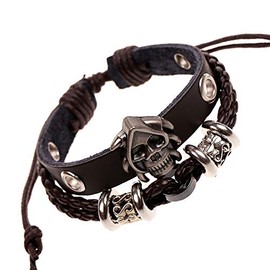 Eiffy Vintage Leaf Feather Skull Cross Pirate Multilayer Leather Bracelet for Men Women Braided Handmade Star Rope Wrap Adjustable Bangles (Pirate)