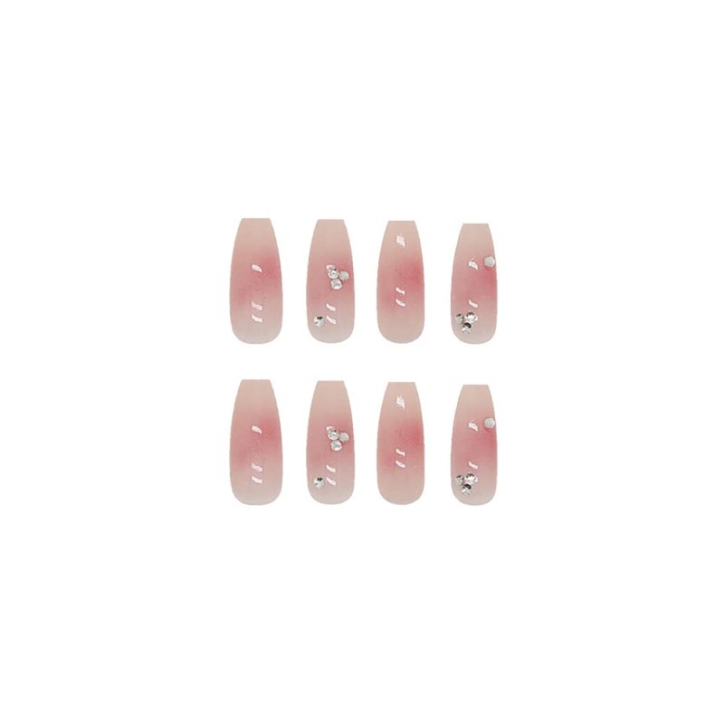 Rhinestone Nails 24 Pcs Long Fake Nails Ice Powder Elegant