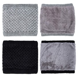 Loritta Neck Warmer Winter Warm Infinity Scarf Double-Layer Thick Fleece Windproof Scarves Gifts for Women Men,A1-Black & Gray