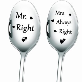 Mr. Right Mrs. Always Right Coffee Spoon for Engagement, Couples Gifts for Wedding Anniversary, Christmas, Bride, Groom Funny Tea Spoon Gift