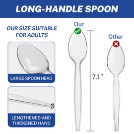 POSATE 7.1" Plastic Spoons Heavy Duty Disposable Teaspoons, Clear (100 Count)