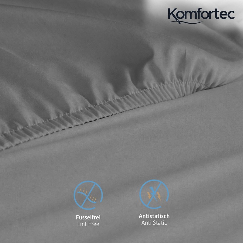 Komfortec Brushed Microfibre Fitted Sheet 140 x 200 cm Grey