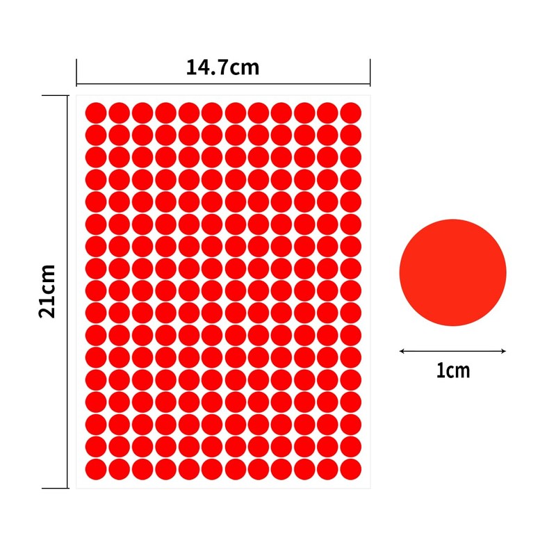 KALYRON 4080 pcs Red Dot Stickers 10 mm Round Red