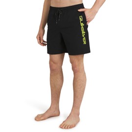 Quiksilver Men's Standard Swimwear Regular Fit Stretchable Comfort Liner Swim Trunks, Solid Design-Black