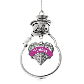 Inspired Silver - Magenta Mother Silver Christmas Ornament - Pave Heart Charm Christmas Tree Ornament with Cubic Zirconia - Snowman Hanging Decoration