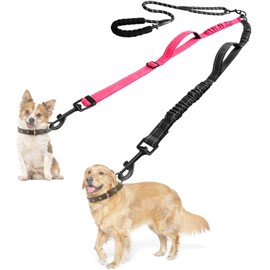 SlowTon Double Leash for Two Small Dogs, No Tangle 360° Swivel Dual Dog Leashes with 4 Handles, Super Lightweight for Puppy Under 20Lbs, Reflective Adjustable Strap and Shock Absorbing Bungee