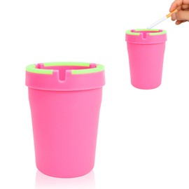 Shakas Car Ashtray, Smokeless Odor-resistant Portable Ashtray with Luminous Strip, Flame-retardant PP Mini Multi-functional Detachable and Cleanable Cup Holder Trash Can, for Most Cars (Pink)