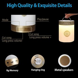 Al salama Quran Speaker Lamp, Portable LED Bluetooth Touch Night Light with Remote Control & APP, Bluetooth Speaker AZAN Speaker in many languages including English Arabic