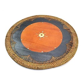 Handmade Round Table Set Made of Wood and Rattan, Style Exotic Ethnic Chic