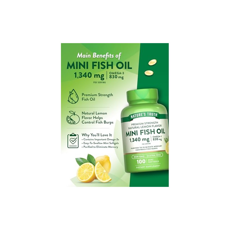 Natures Truth Mini Fish Oil Omega 3 Lemon Flavor 100