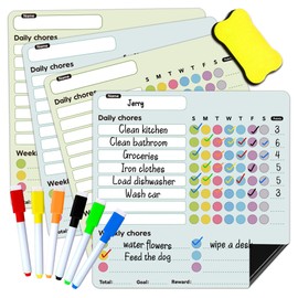 4PCS Magnetic Chores Chart for Kids Reward Chart Magnetic Good Behaviour Charts for Children Meal Planner Board Magnetic Whiteboard Weekly Planner Chores Board for Family Fridge Kitchen