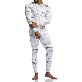 TSLA Men's Thermal Underwear Set, Microfiber Soft Fleece Lined Long Johns, Winter Warm Base Layer Top & Bottom, Soft Micro Fleece Winter Hunting Camo, Large