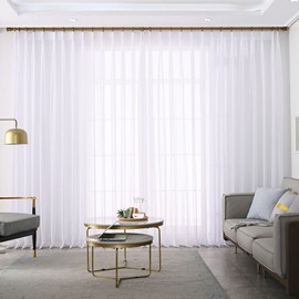 Pure White Chiffon Triple Pinched Pleats French Pleated 96 Inches Long Sheer Curtains for Living Room Window Treatment Tulle Kitchen Voile Bedroom Drapes (Pure White, 75W x 96L (2 Panels))